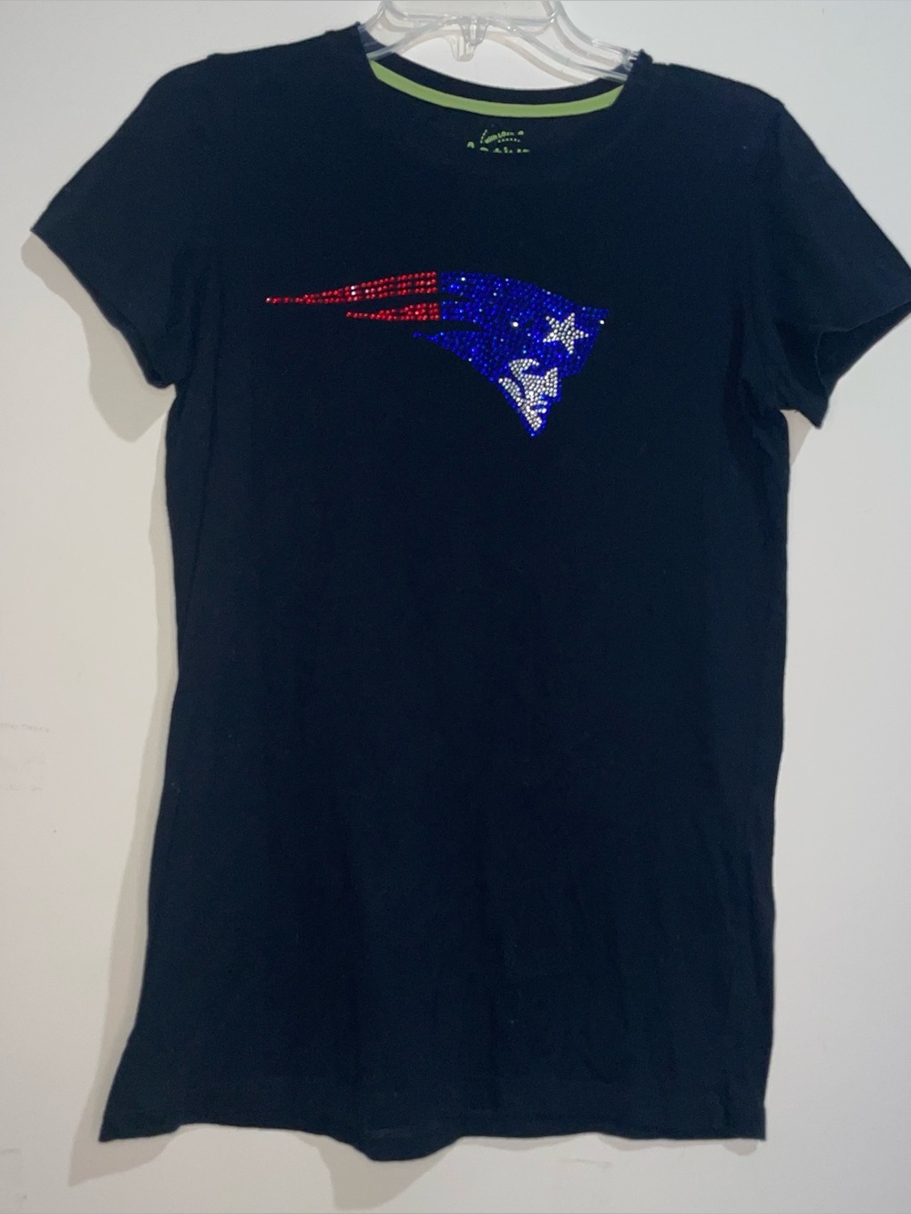 Active With Love New England Patriots Bedazzled 1X Black Fitted Cotton Blend Tee